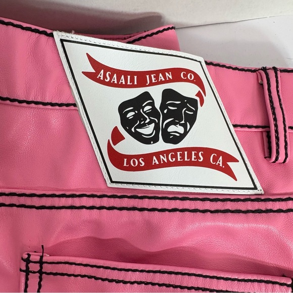 Asaali Jean Co Pink Faux Leather Pants Size 30 Streetwear Designer Moto Style - Picture 5 of 7